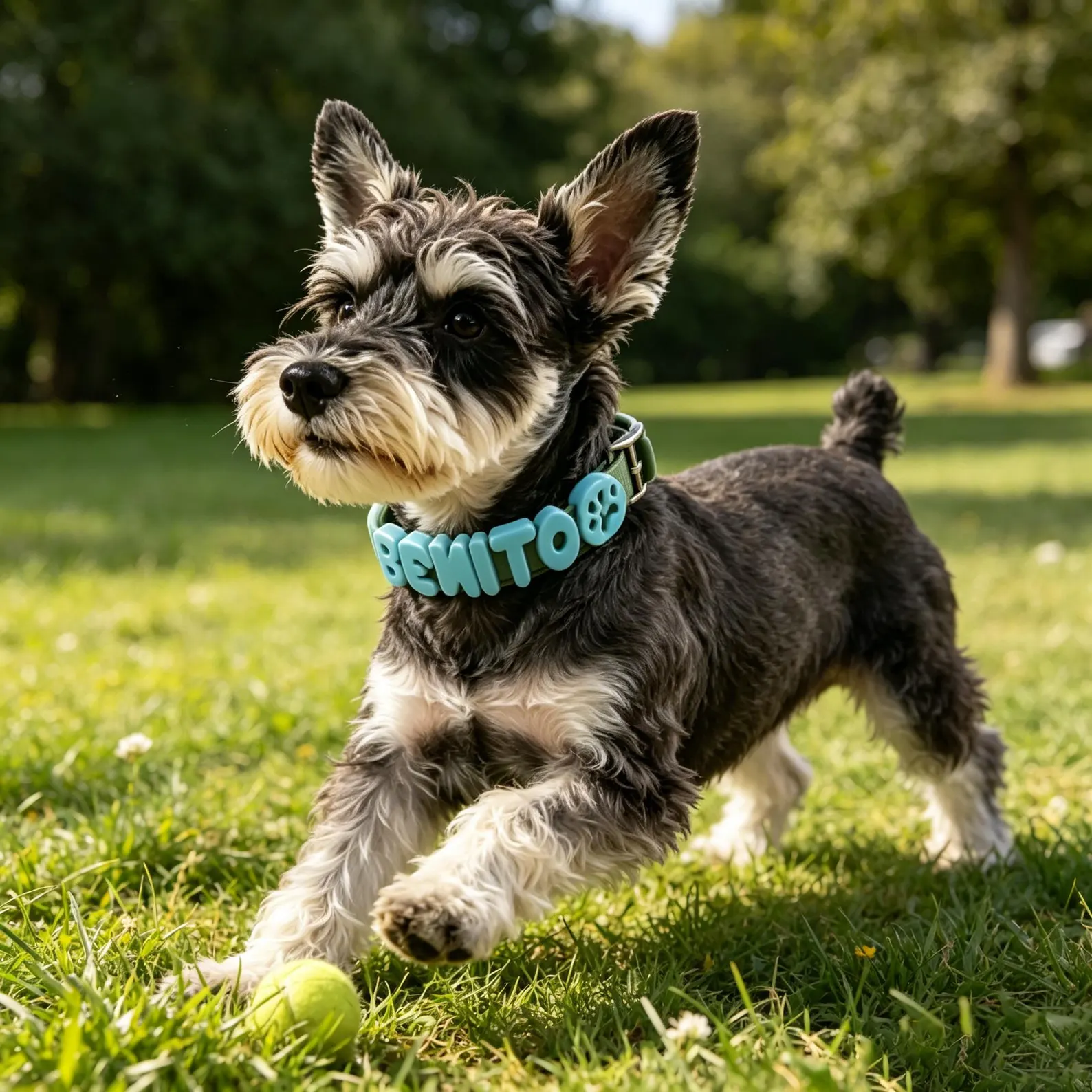 Happy dog wearing a personalized Pupora collar