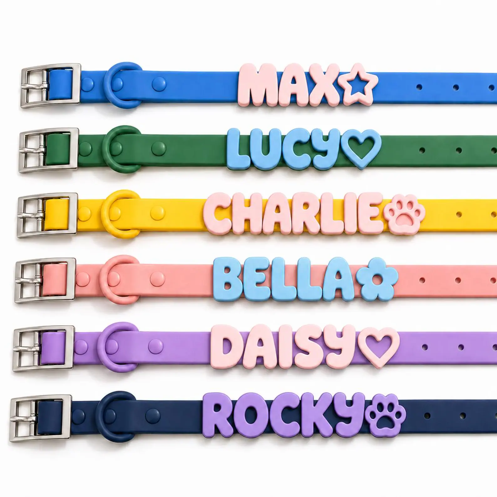 Range of Pupora personalized collars in six colors